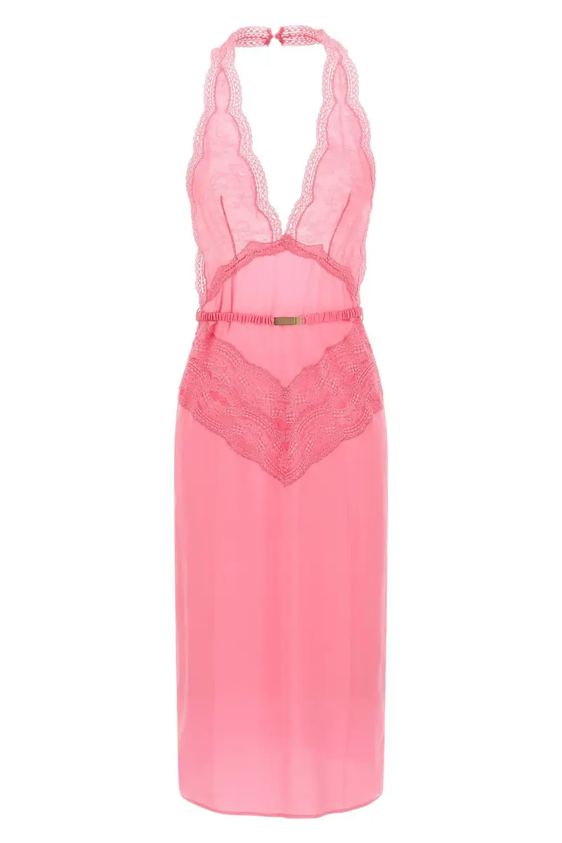 Abito Raso E Pizzo Rosa