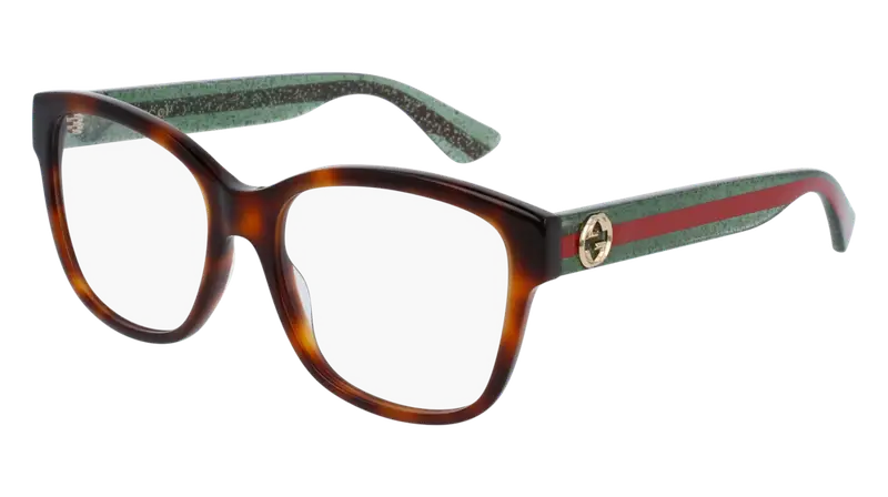 Gucci Donna GG0038ON 002 Montature da vista Acetato Havana/Verde  Squadrata