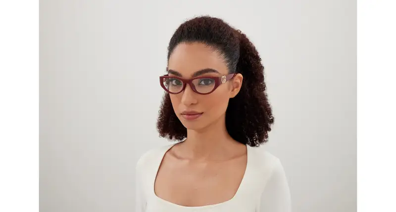 Gucci Donna GG1825O 003 Montature da vista Iniettato Bordeaux Trasparente Cat Eye miniatura 3