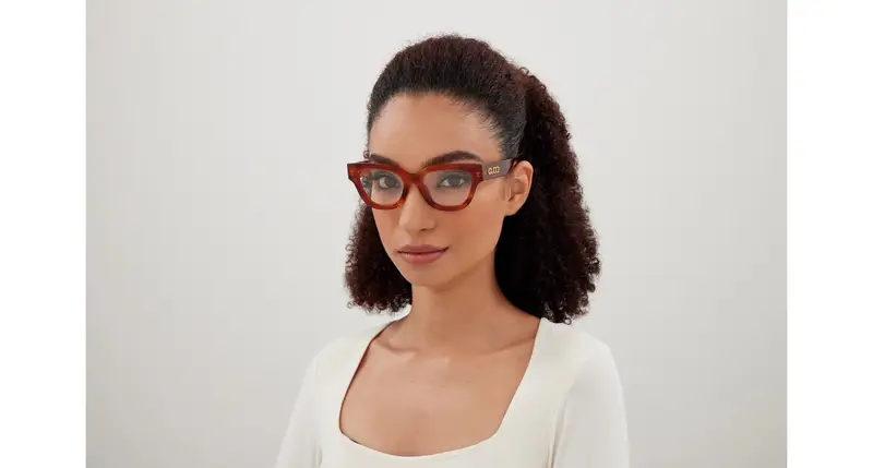 Gucci Donna GG1837O 002 Montature da vista Acetato Havana Trasparente Farfalla miniatura 3