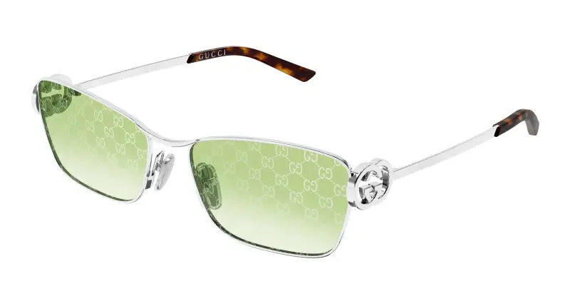 Donna Gucci GG2045S 004 Occhiali da sole Metallo Argento Verde Cat Eye
