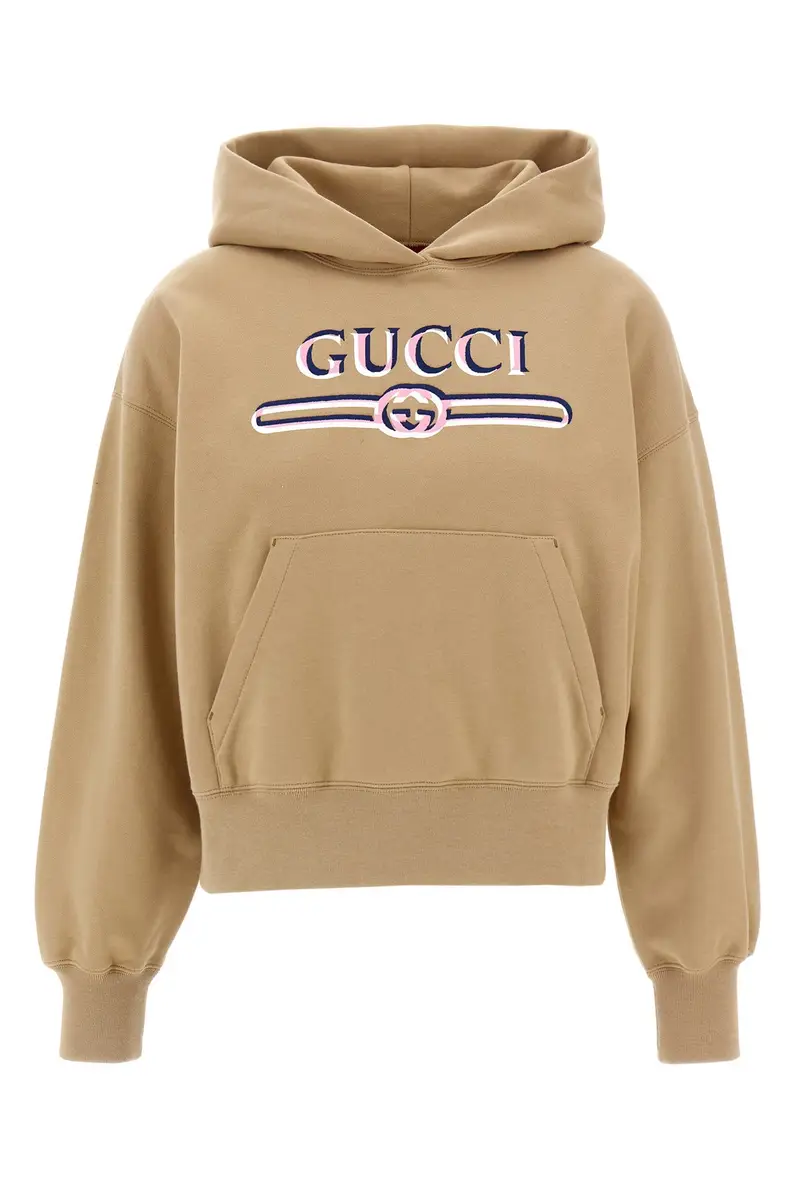 Felpa Con Cappuccio Logo Beige