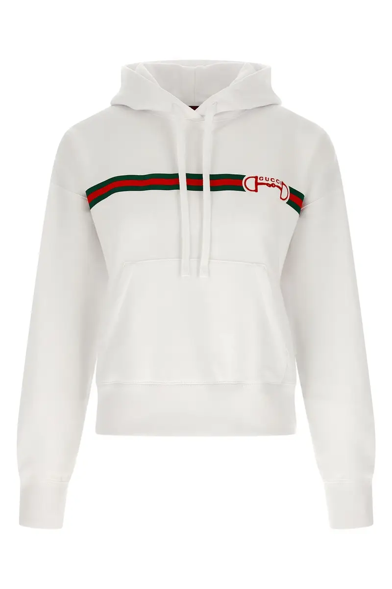 Felpa Con Cappucio Ricamo Morsetto Gucci Bianco