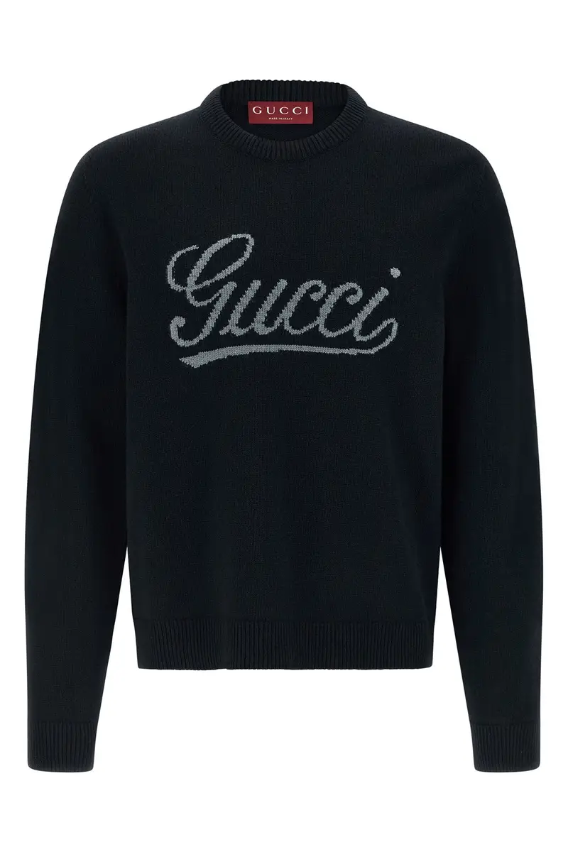 Maglione Intarsio Logo Gucci Blu