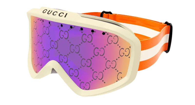 Gucci Unisex GG1210S 002 Maschere da sci Plastica Avorio Rosa Maschera Decorazione Specchiato