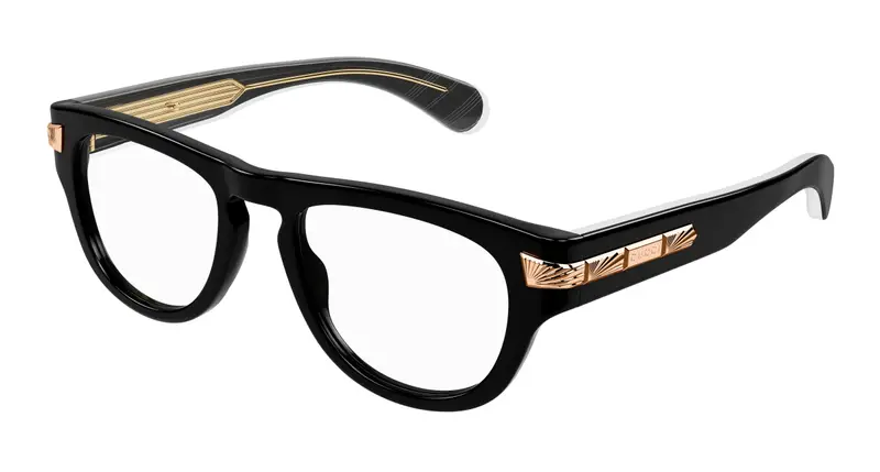 Gucci Uomo GG1519O 001 Montature da vista Acetato Nero Trasparente Rotonda