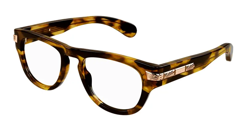 Gucci Uomo GG1519O 002 Montature da vista Acetato Havana Trasparente Rotonda