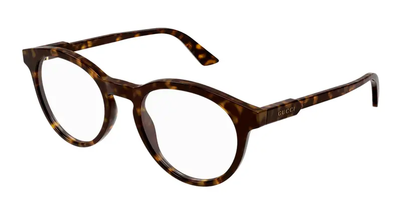 Gucci Uomo GG1822O 002 Montature da vista Acetato Havana Trasparente Rotonda