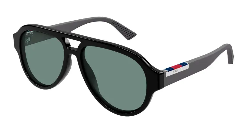 Uomo Gucci GG2088S 002 Occhiali da sole Acetato Nero Verde Pilot