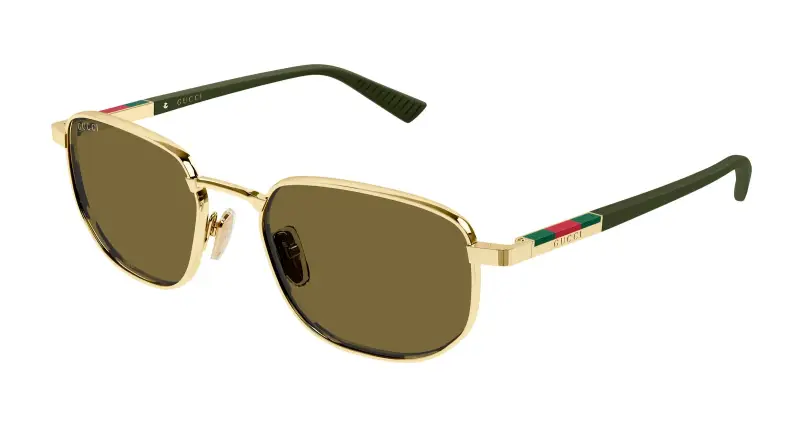 Uomo Gucci GG2093S 003 Occhiali da sole Metallo Oro Marrone Squadrata