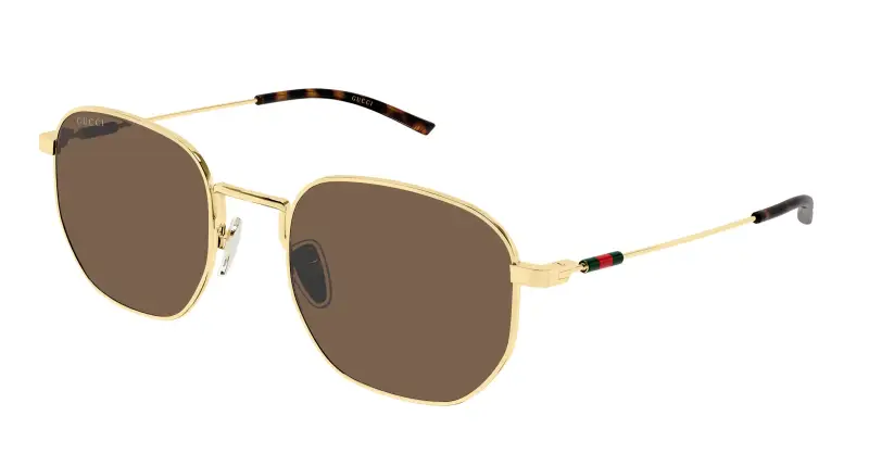 Uomo Gucci GG2095S 004 Occhiali da sole Metallo Oro Marrone Rotonda