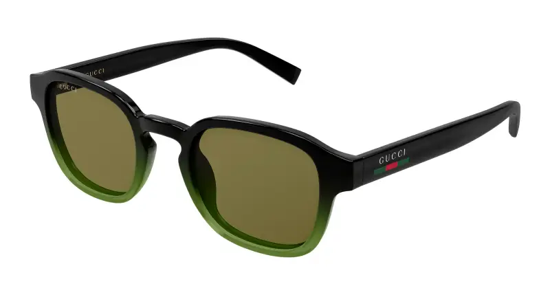 Uomo Gucci GG2106S 003 Occhiali da sole Iniettato Nero Verde Rotonda