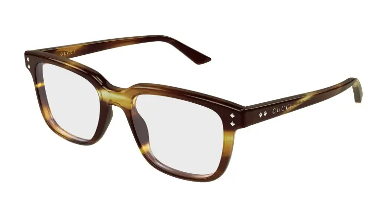 Uomo Gucci GG2131O 006 Montature da vista Acetato Havana Trasparente Squadrata