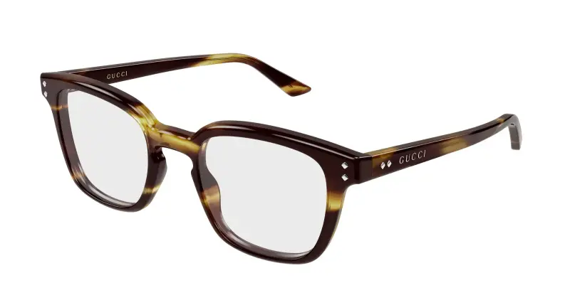 Uomo Gucci GG2132O 010 Montature da vista Acetato Havana Trasparente Squadrata