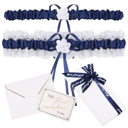 Gudotra Kit 6 Pezzi Giarrettiera Sposa Blu Scatola Regalo Biglietto d'Auguri Nastro Regalo per Sposa Nuziale Matrimoni