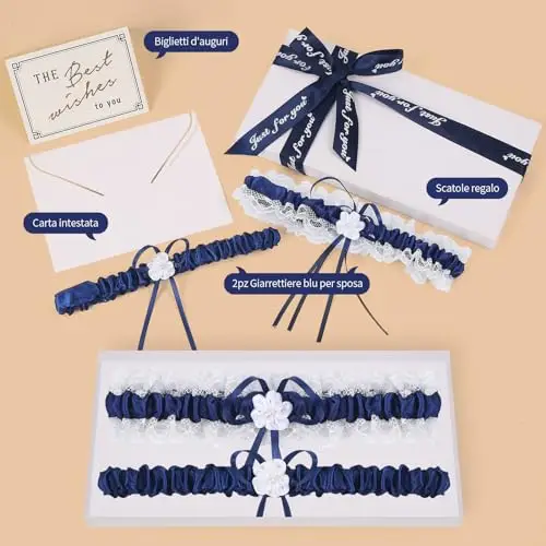 Gudotra Kit 6 Pezzi Giarrettiera Sposa Blu Scatola Regalo Biglietto d'Auguri Nastro Regalo per Sposa Nuziale Matrimoni miniatura 2