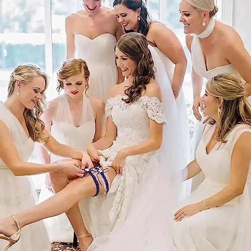 Gudotra Kit 6 Pezzi Giarrettiera Sposa Blu Scatola Regalo Biglietto d'Auguri Nastro Regalo per Sposa Nuziale Matrimoni miniatura 3