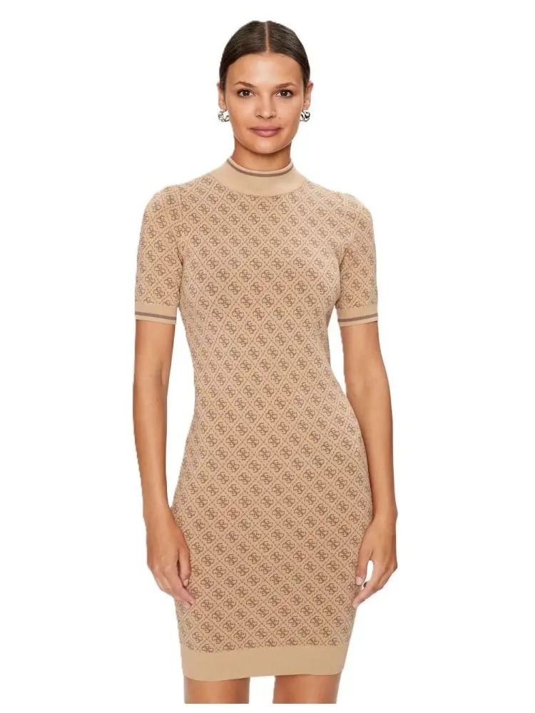 abito beige donna in misto viscosa logo all over