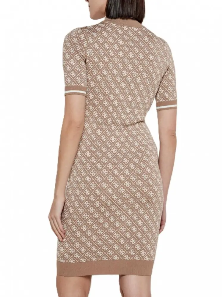 abito beige scuro donna in misto viscosa logo all over miniatura 3