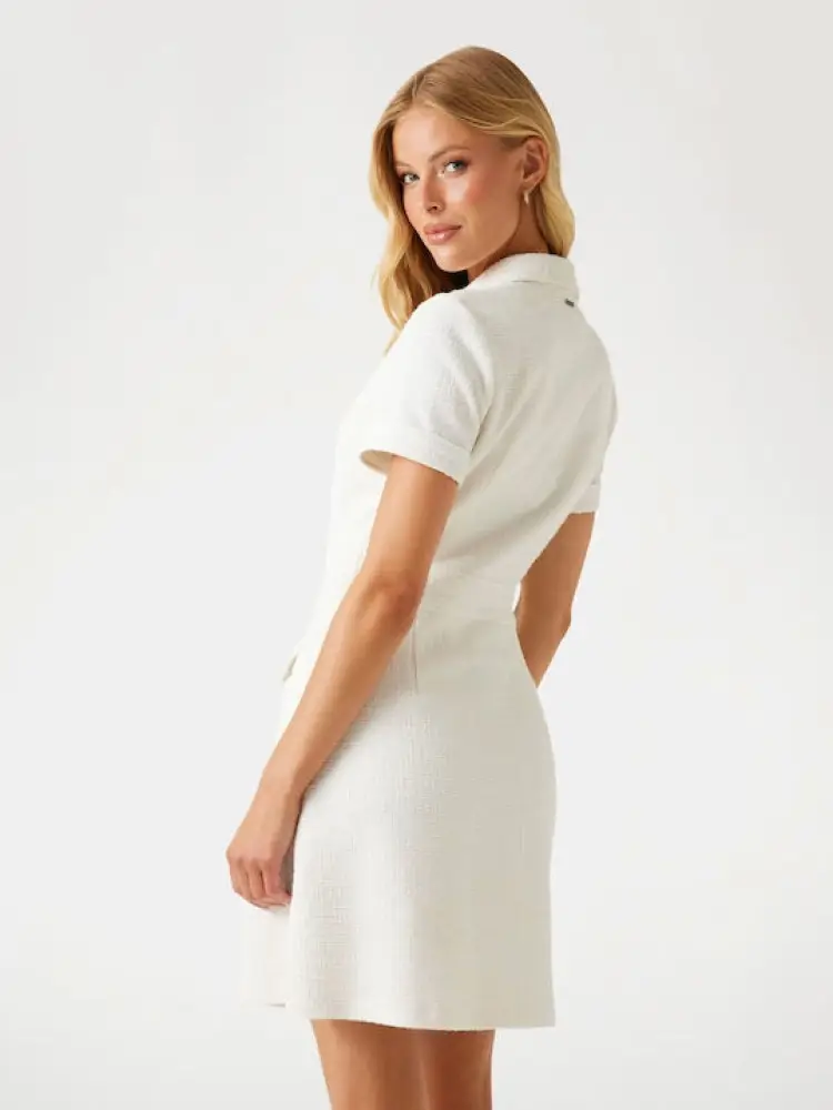 abito bianco donna in misto cotone bottoni con logo miniatura 2