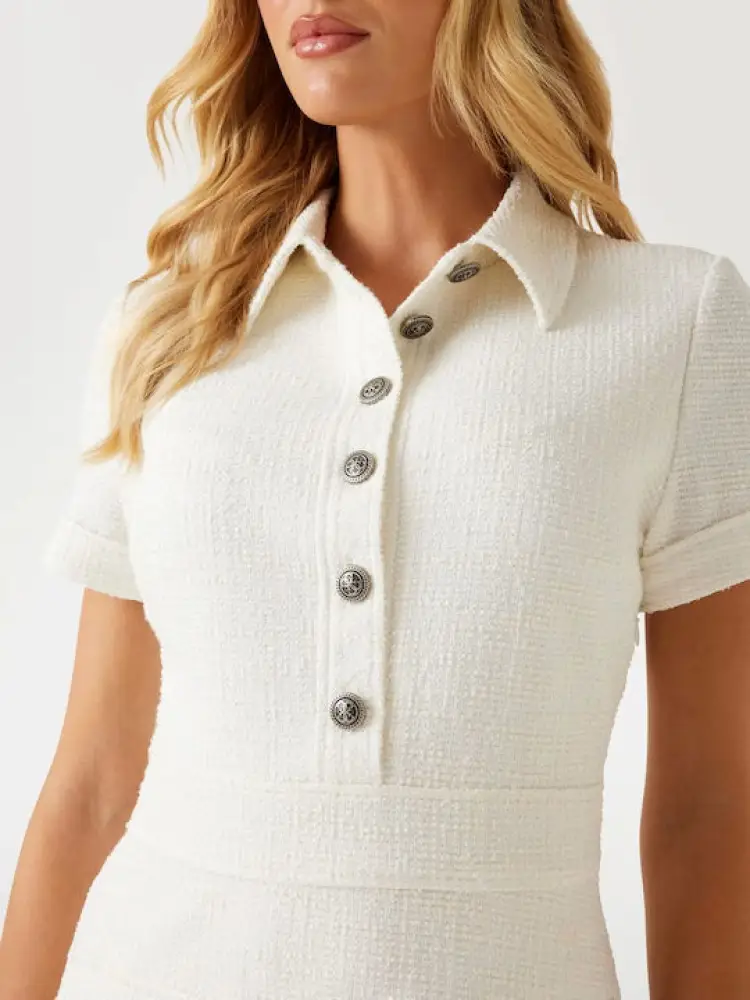 abito bianco donna in misto cotone bottoni con logo miniatura 3