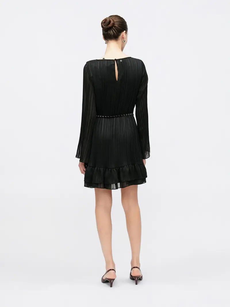 Guess Abito donna nero con cintura e balze miniatura 3