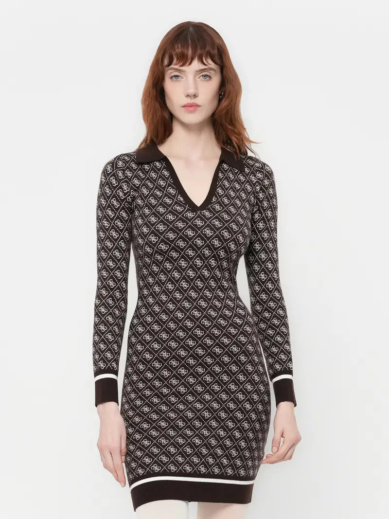 Abito in maglia AUBREY marrone / nero / bianco miniatura 2