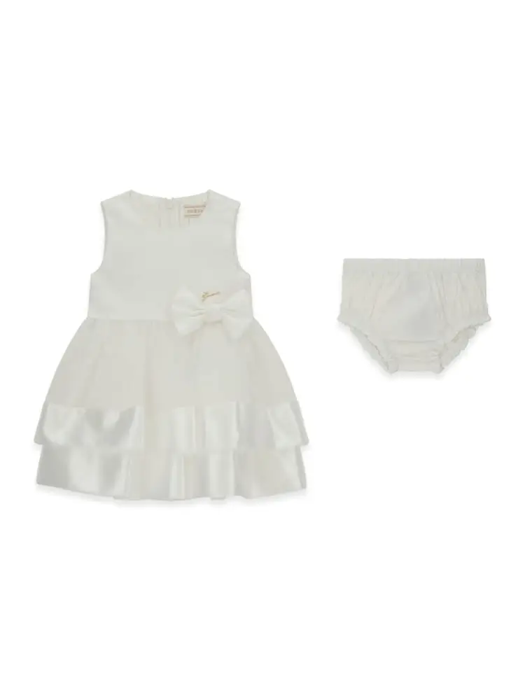 abito infant in cotone e raso bianco con fiocco