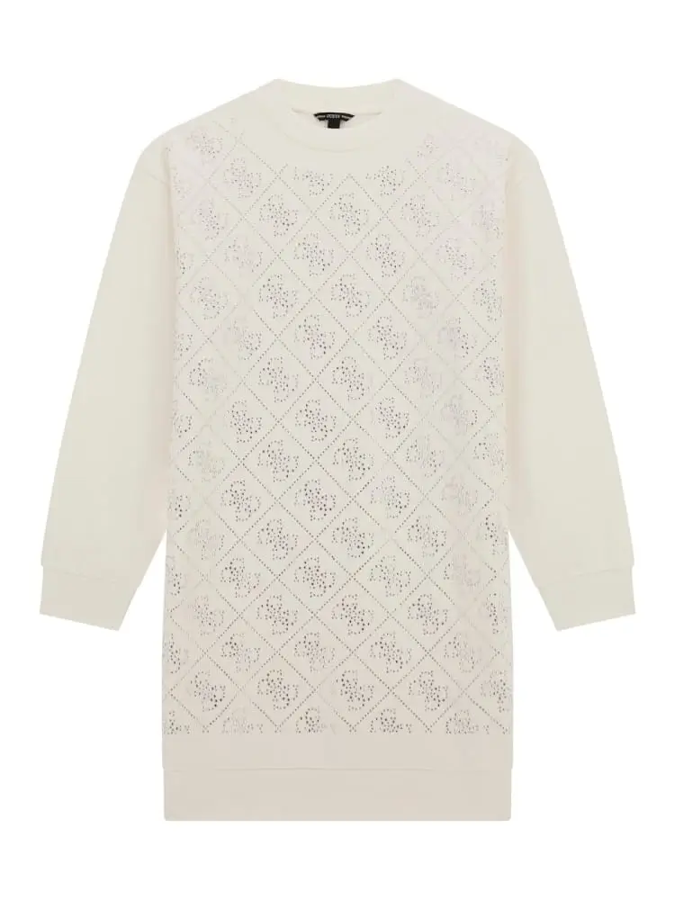 abito junior girocollo panna manica lunga con logo 4d all over