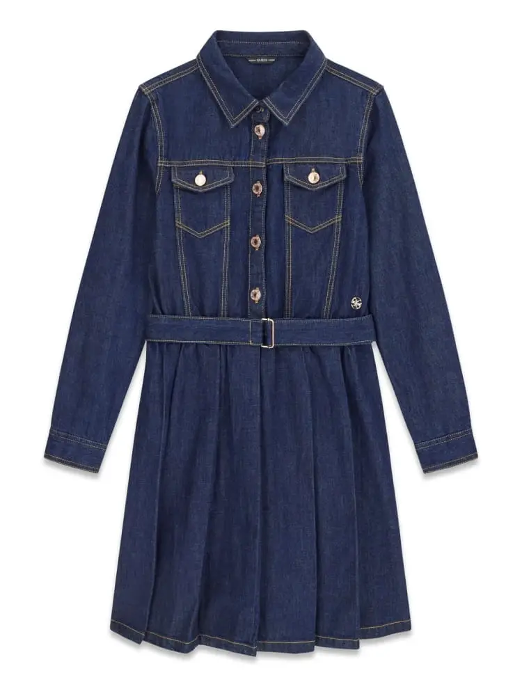 abito junior in denim blu scuro con cintura integrata
