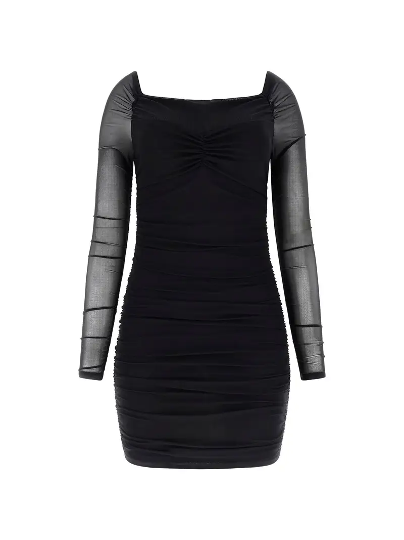 Guess Abito donna nero con maniche trasparenti