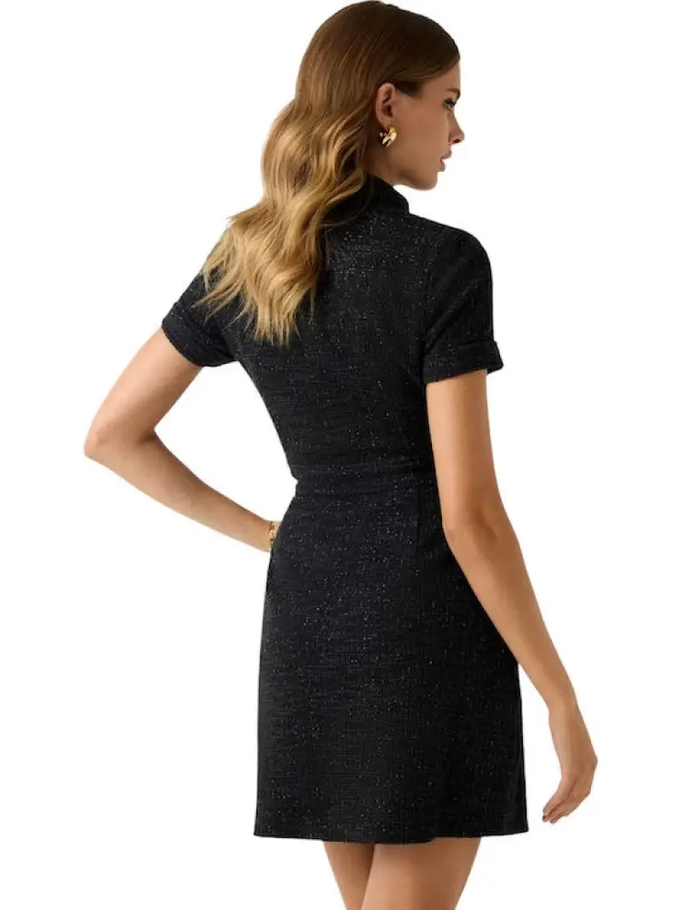 abito nero donna in misto viscosa effetto glittr bottoni con logo miniatura 2