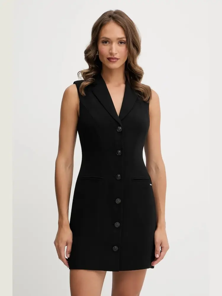 abito nero donna smanicato bottoni con logo