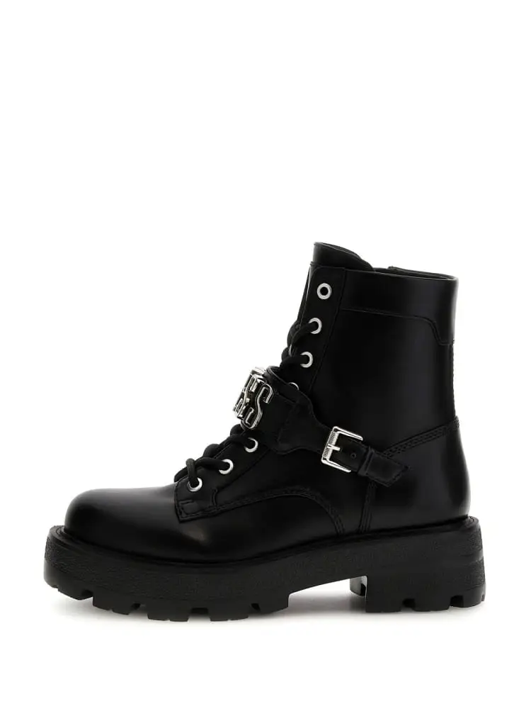 anfibio yanzy in ecopelle nera con logo lettring in metallo argento