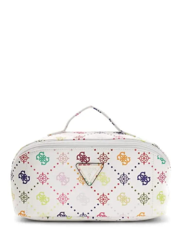 beuty case silia in ecopelle bianca con logo multicolor