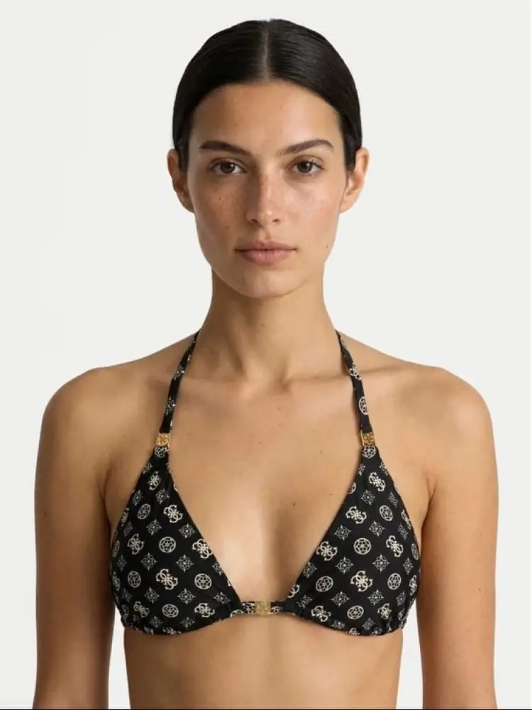 bikini donna top nero con pattern logato all over