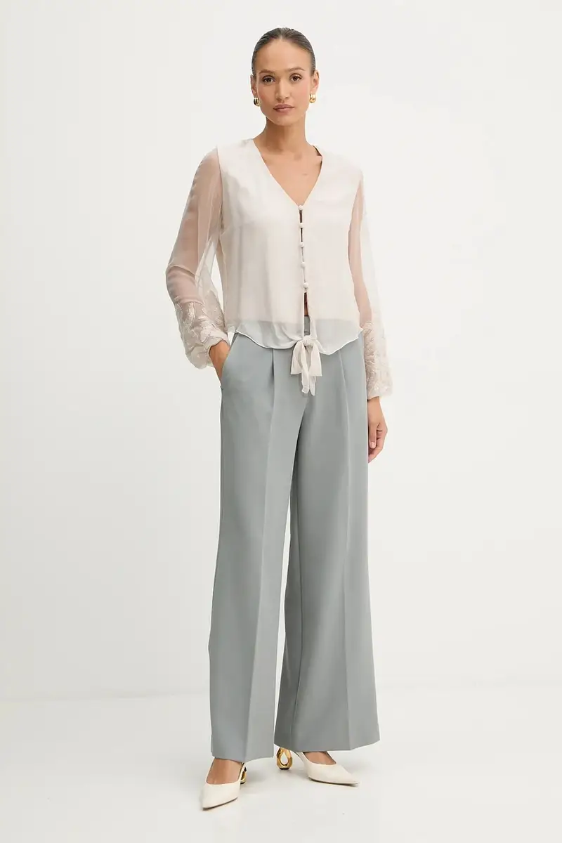 blusa con una miscela di seta CAMILLA donna colore beige con applicazione W5YH0V WE550 miniatura 2