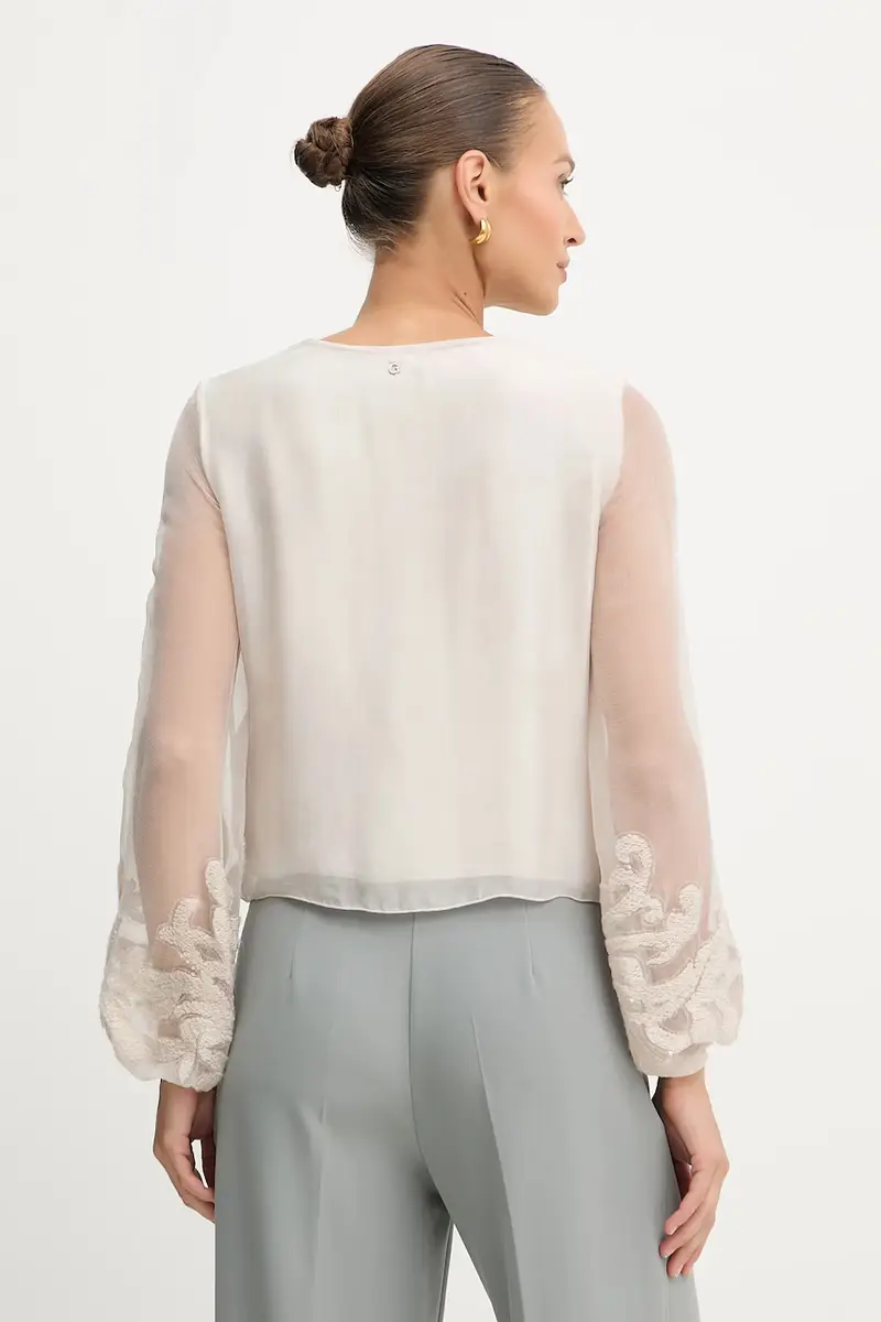 blusa con una miscela di seta CAMILLA donna colore beige con applicazione W5YH0V WE550 miniatura 3