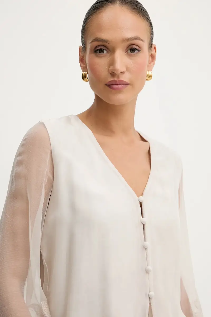 blusa con una miscela di seta CAMILLA donna colore beige con applicazione W5YH0V WE550 miniatura 4