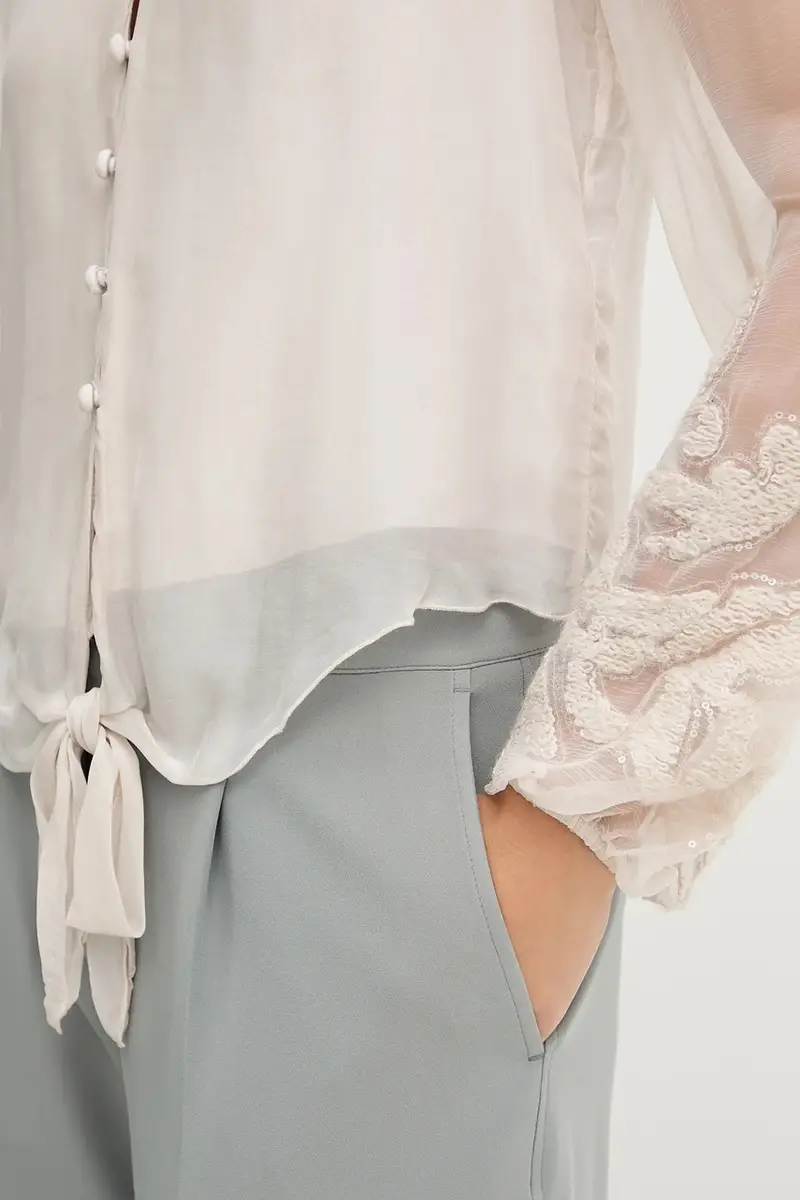 blusa con una miscela di seta CAMILLA donna colore beige con applicazione W5YH0V WE550 miniatura 5