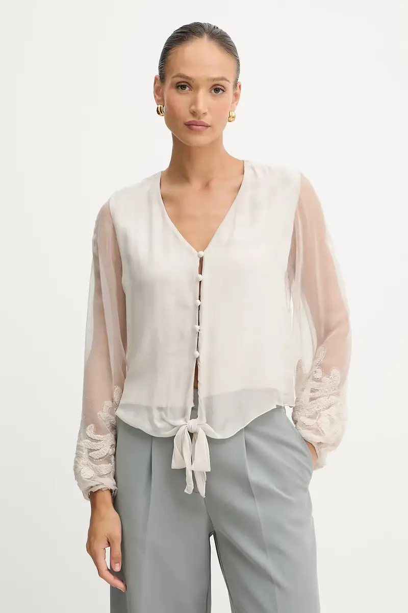 blusa con una miscela di seta CAMILLA donna colore beige con applicazione W5YH0V WE550