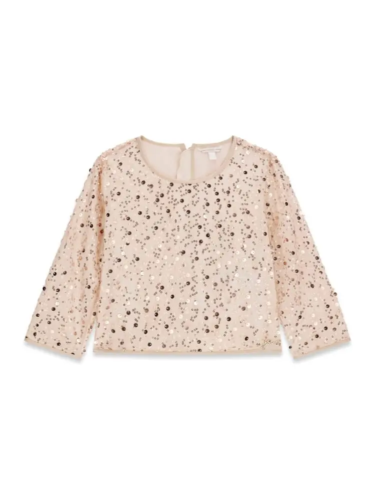 blusa manica lunga kids/junior con pailletes all over rosa antico