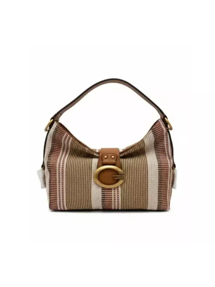 borsa a spalla marrone multicolor con logo lettering