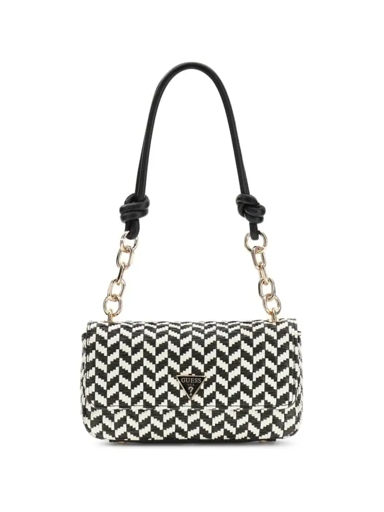 borsa a spalla tessi motivo zigzag bianco/nero