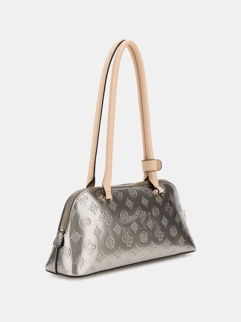 Guess borsa argento donna lucida a spalla logo all over miniatura 2