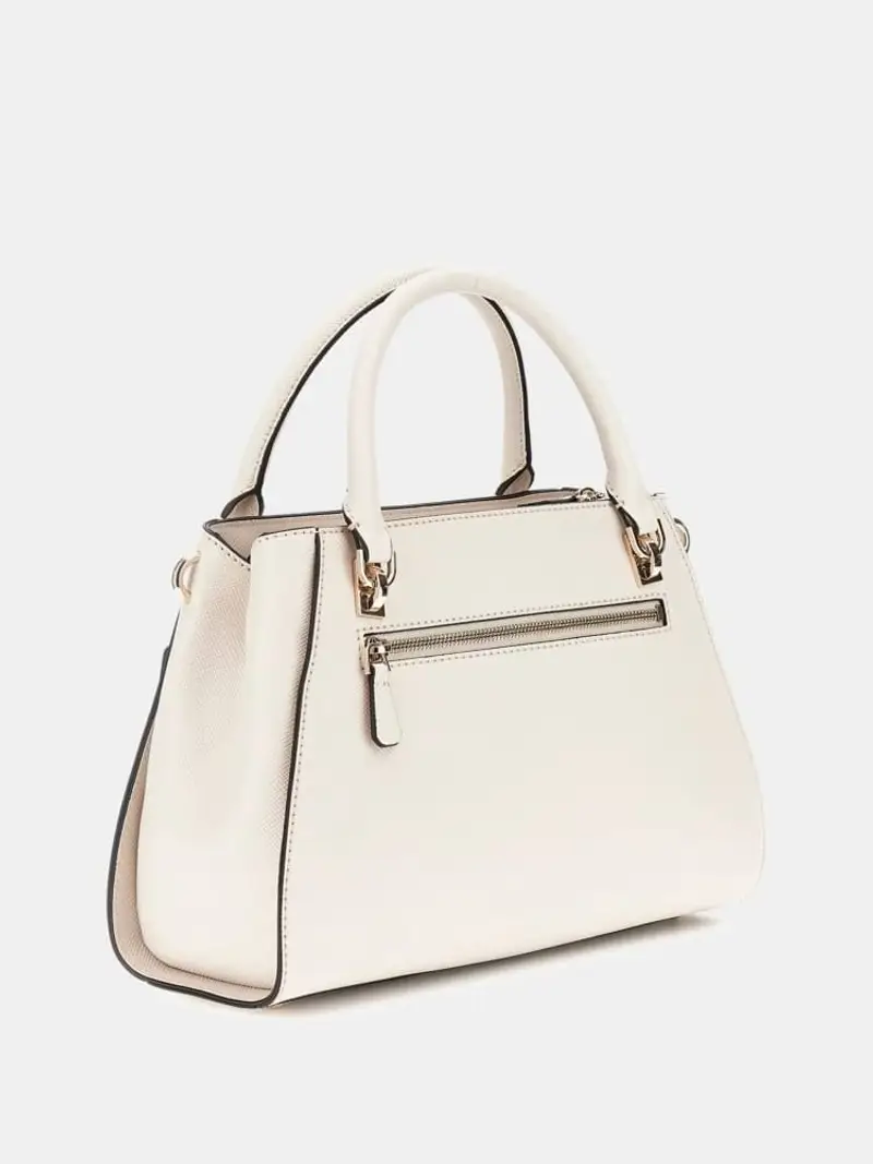 Guess borsa avorio donna a mano con tracolla in ecopelle logo in metallo sul davanti miniatura 2