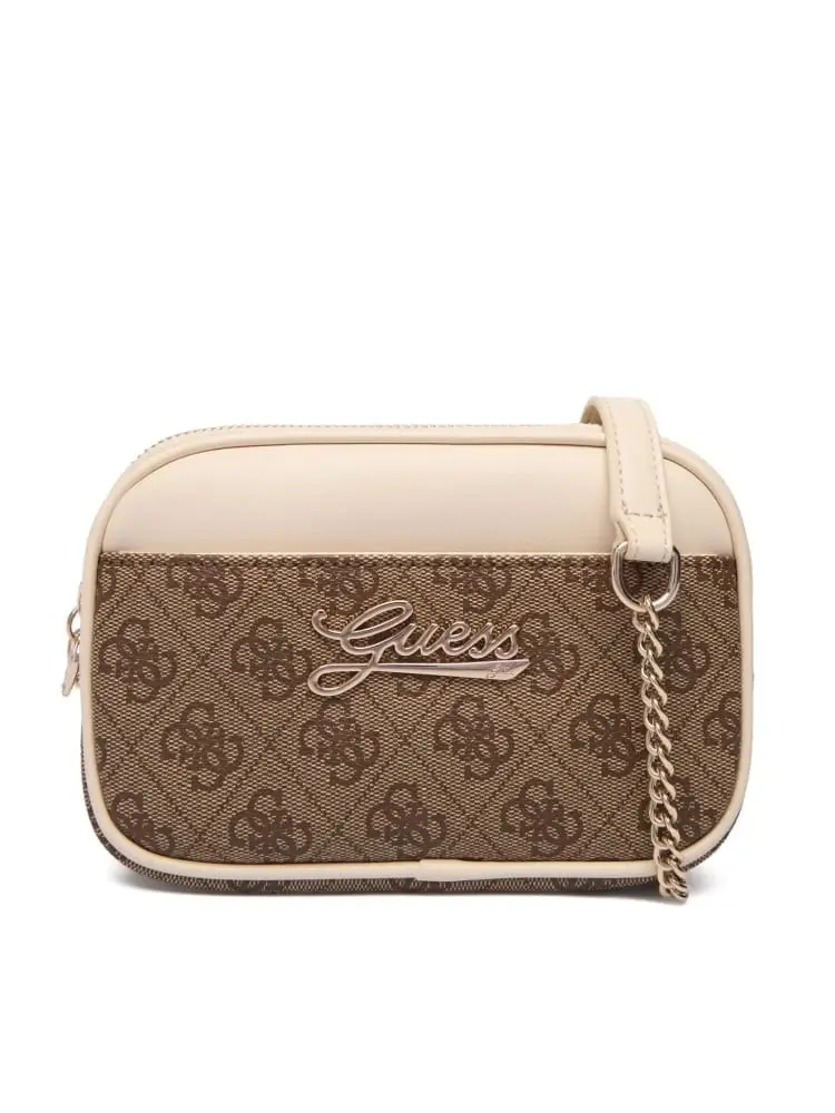 borsa beige scuro bambina logo all over