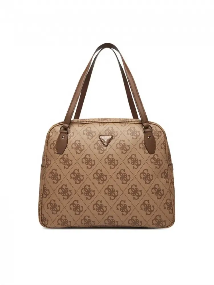 borsa berta travel grande in ecopelle beige scuro con logo all over