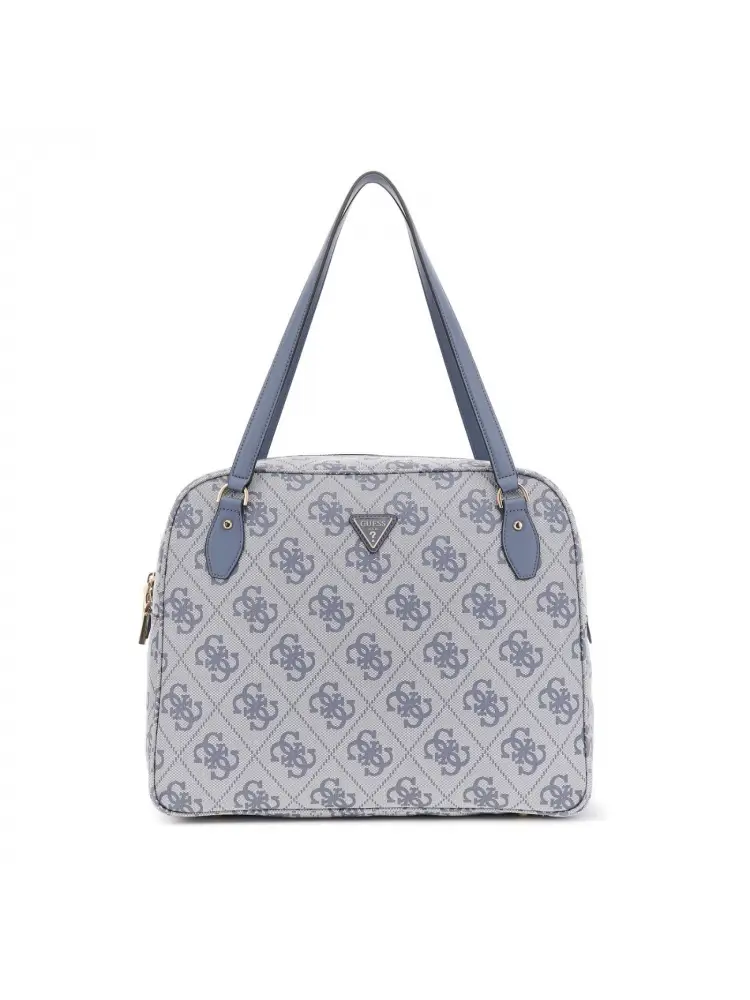 borsa berta travel grande in ecopelle celeste con logo all over