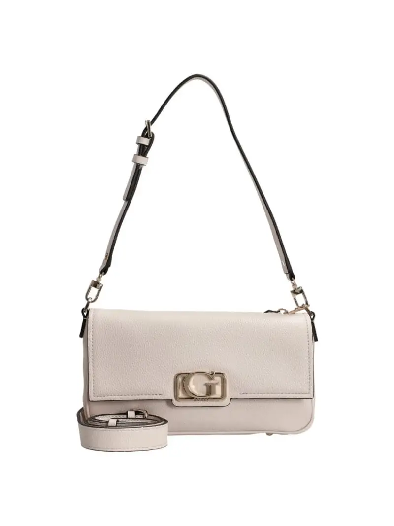 Guess borsa crema donna in ecopelle con tracolla logo in metallo oro